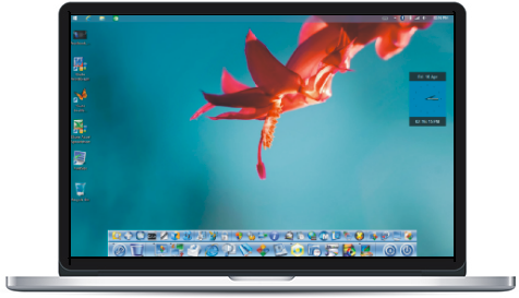 Screenshot of SSuite Office Mac Dock 4.0 startup menu running on Windows 8.1 NextBook Tablet. Premium free office suite software download for the latest Desktops, Laptops, and x86 Surface Pro tablets.